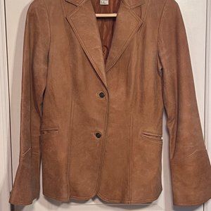 Newport News Camel Distressed Leather Jacket